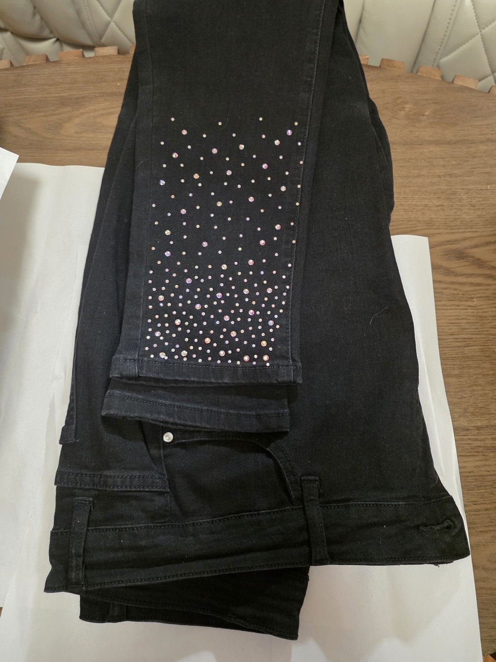 Black Women's Jeans with Pink Rhinestone Accent
